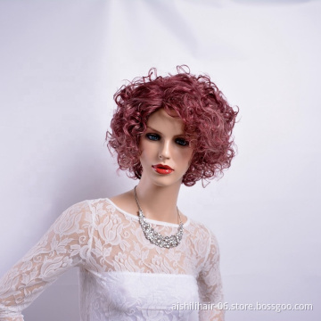 Hot-selling top quality Synthetic wigs natural loose wave short pink deep curly hair for Cosplay Wigs and Party Wigs